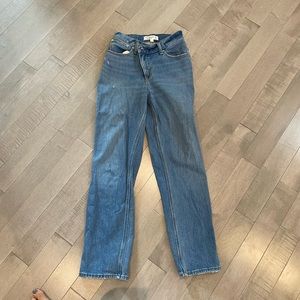 Abercrombie high rise straight jeans with asymmetrical button